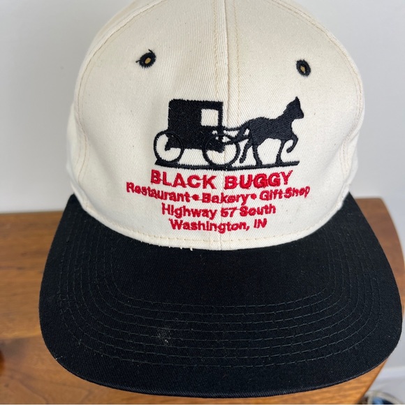 Black Buggy Hat Snapback Cap Mens Beige Restaurant Amish Buffet Indiana Bakery - Picture 2 of 14